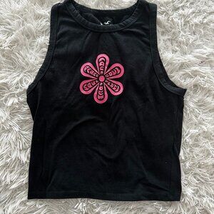 Hollister Women's Black Flower Halter Tank Top - Size Medium